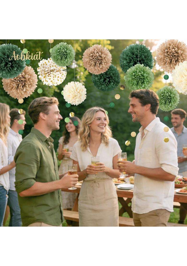Aobkiat Wedding Party Decorations Kit 15Pcs Green Tissue Paper Pom Poms - Indya