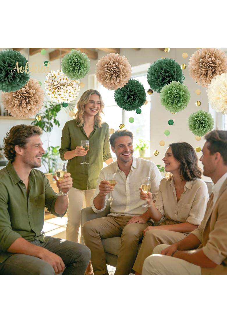 Aobkiat Wedding Party Decorations Kit 15Pcs Green Tissue Paper Pom Poms - Indya