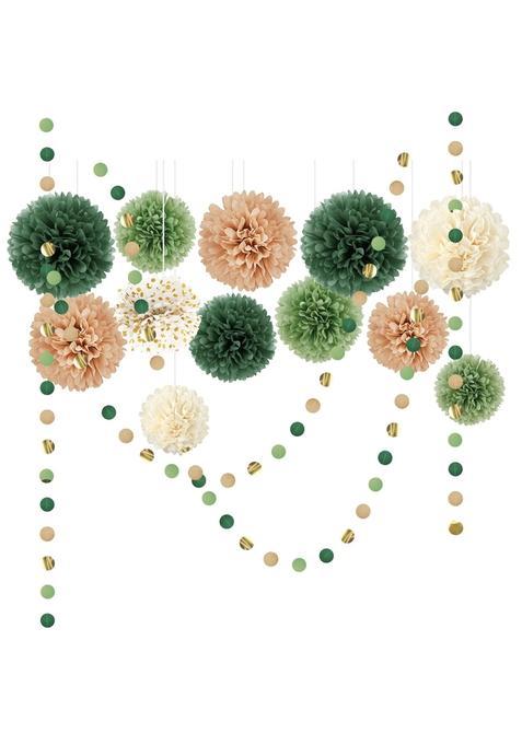 Aobkiat Wedding Party Decorations Kit 15Pcs Green Tissue Paper Pom Poms