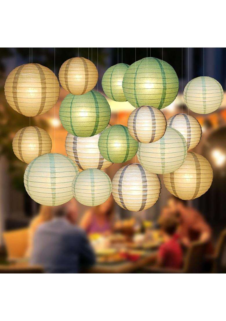 Plintone Sage Green Paper Lanterns Set 8 10 12 Hanging Decorative Lanterns for Parties Weddings Birthdays - Indya