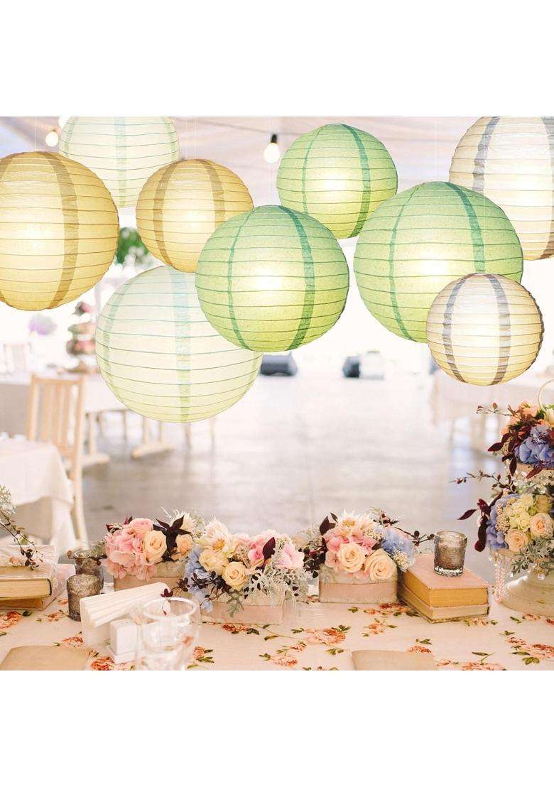 Plintone Sage Green Paper Lanterns Set 8 10 12 Hanging Decorative Lanterns for Parties Weddings Birthdays - Indya