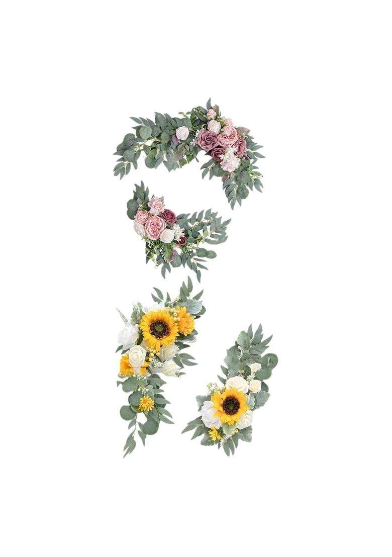 Merishopp Artificial Flower Swag Green Leaves for Backdrop Yellow Pink Purple - Indya