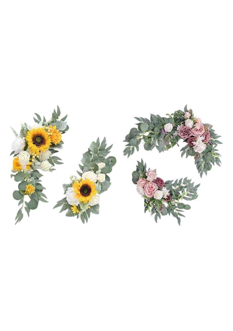 Merishopp Artificial Flower Swag Green Leaves for Backdrop Yellow Pink Purple - Indya