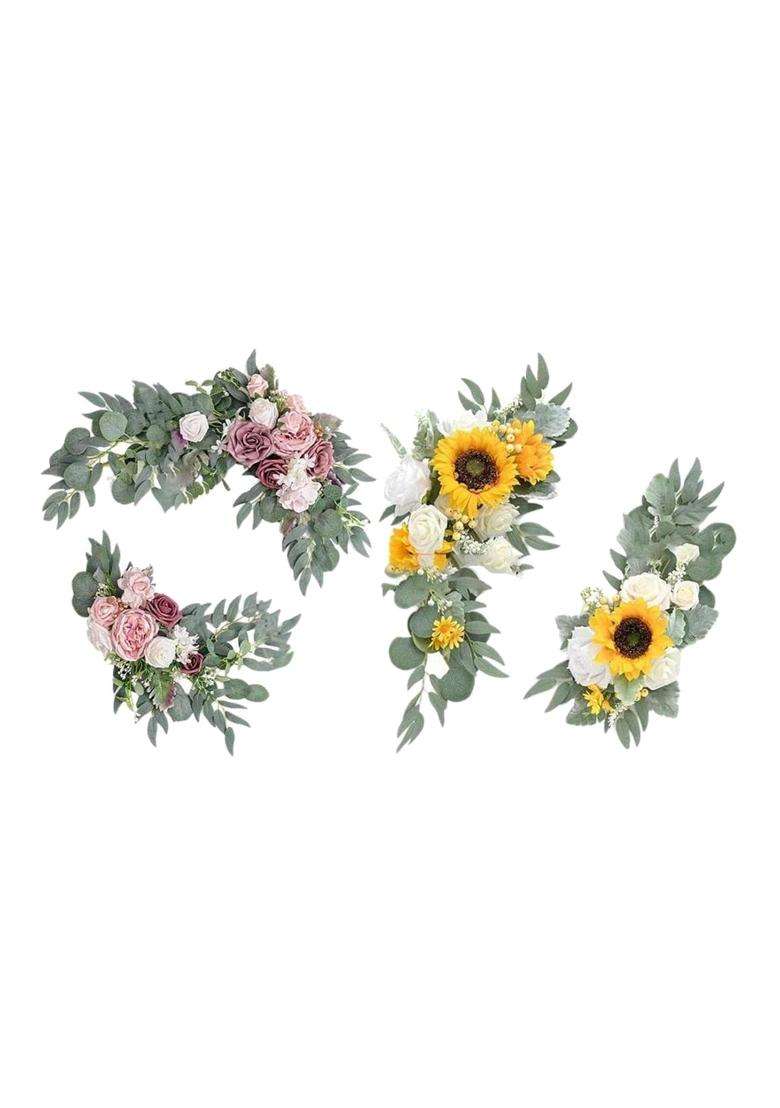 Merishopp Artificial Flower Swag Green Leaves for Backdrop Yellow Pink Purple - Indya