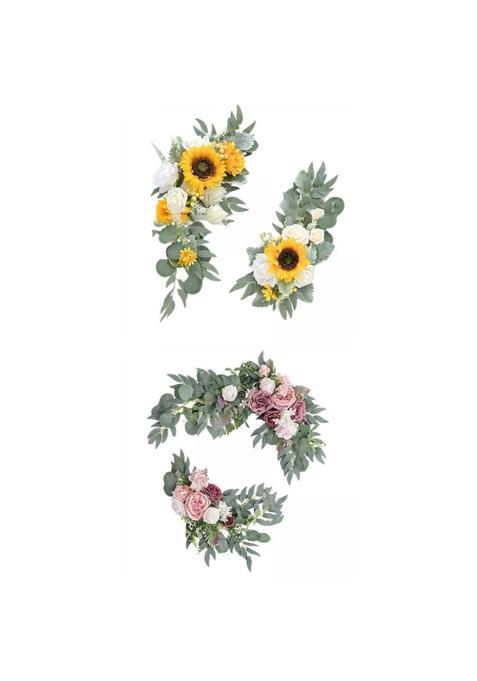 Merishopp Artificial Flower Swag Green Leaves for Backdrop Yellow Pink Purple