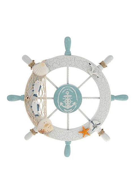 Velura Nautical Beach Wooden Boat Ship Wheel Fishing Net Sheel Home Wall Decor Fish