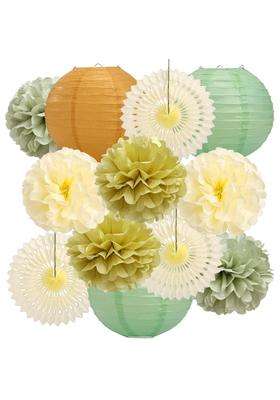 Lihao Sage Green Party Decorations Paper Lanterns Paper Fans Tissue Paper Pom Poms for Baby Shower Bridgerton