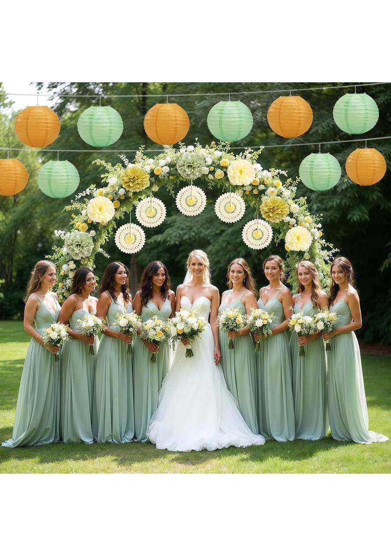 Lihao Sage Green Party Decorations Paper Lanterns Paper Fans Tissue Paper Pom Poms for Baby Shower Bridgerton - Indya