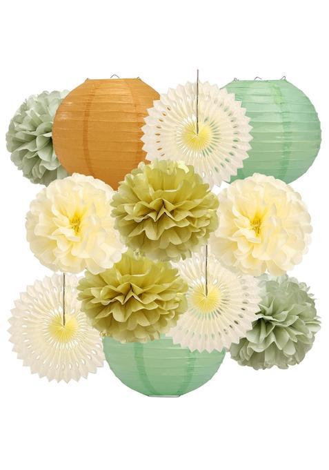 Lihao Sage Green Party Decorations Paper Lanterns Paper Fans Tissue Paper Pom Poms for Baby Shower Bridgerton