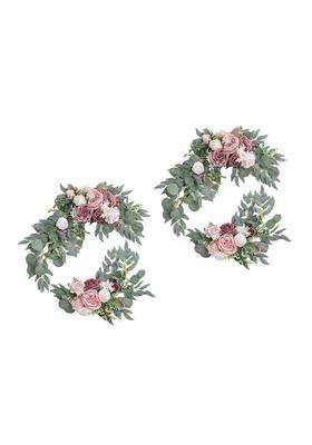 Merishopp Artificial Flower Swag Green Leaves for Party Wedding 2 Pink Purple