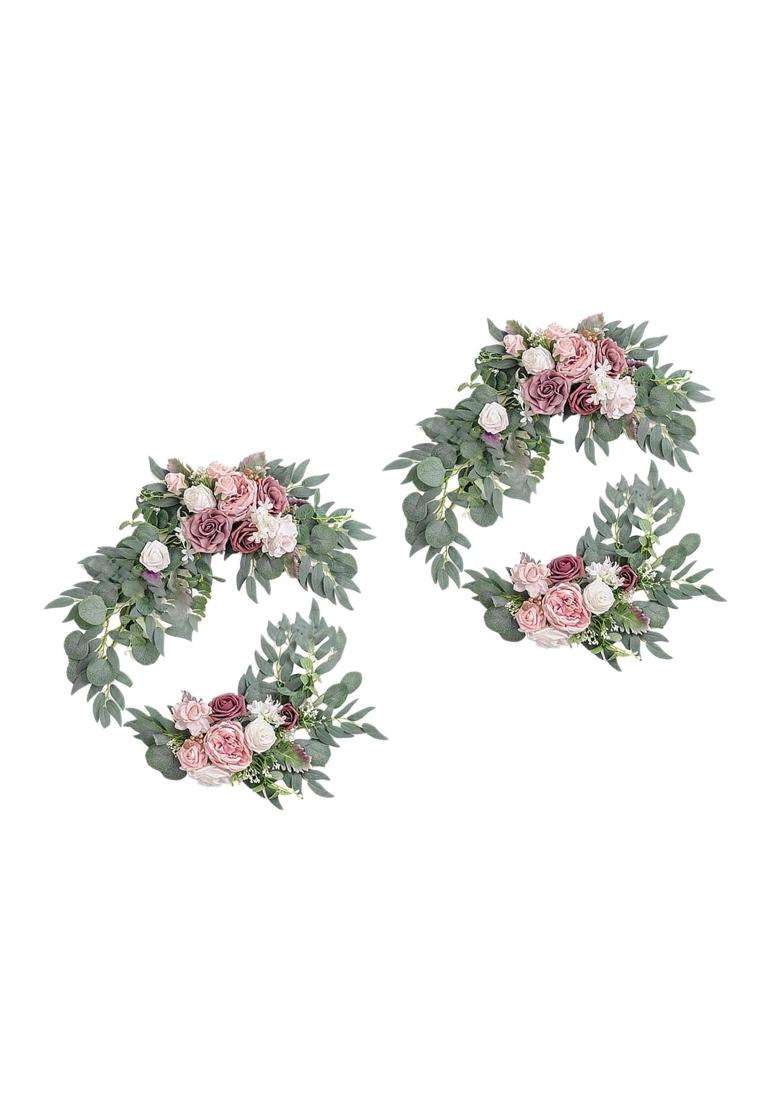 Merishopp Artificial Flower Swag Green Leaves for Party Wedding 2 Pink Purple - Indya