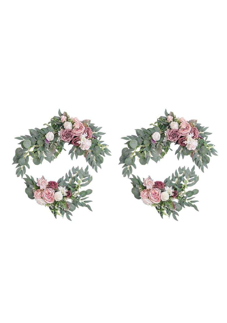 Merishopp Artificial Flower Swag Green Leaves for Party Wedding 2 Pink Purple - Indya