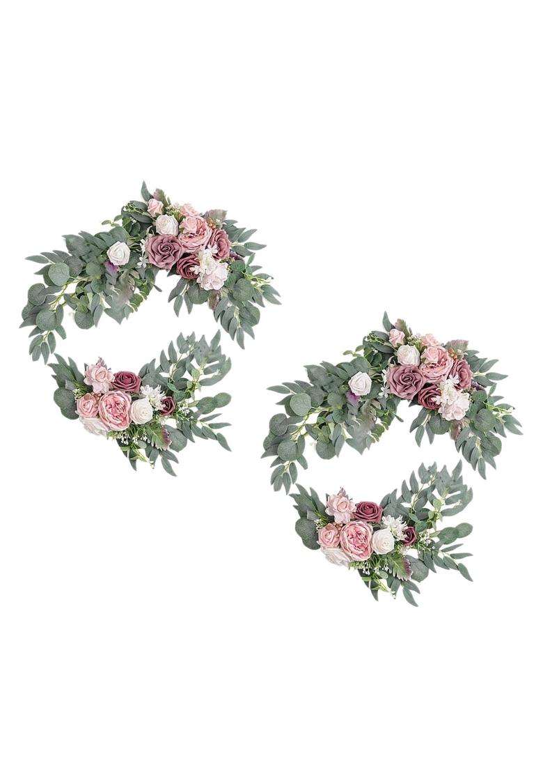 Merishopp Artificial Flower Swag Green Leaves for Party Wedding 2 Pink Purple - Indya