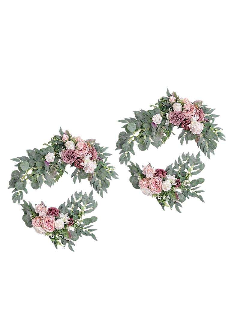 Merishopp Artificial Flower Swag Green Leaves for Party Wedding 2 Pink Purple - Indya