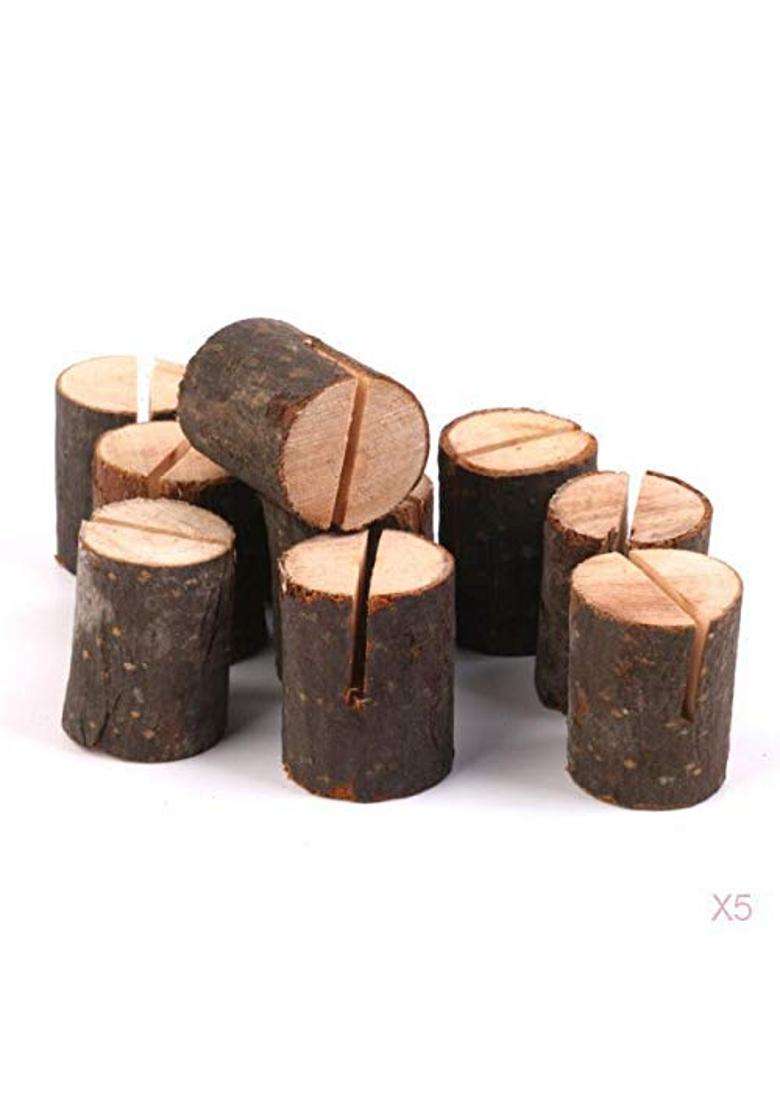 Merishopp 5X 10X Mini Wooden Log Place Name Menu Photo Holders Rustic Wedding Table Decor - Indya