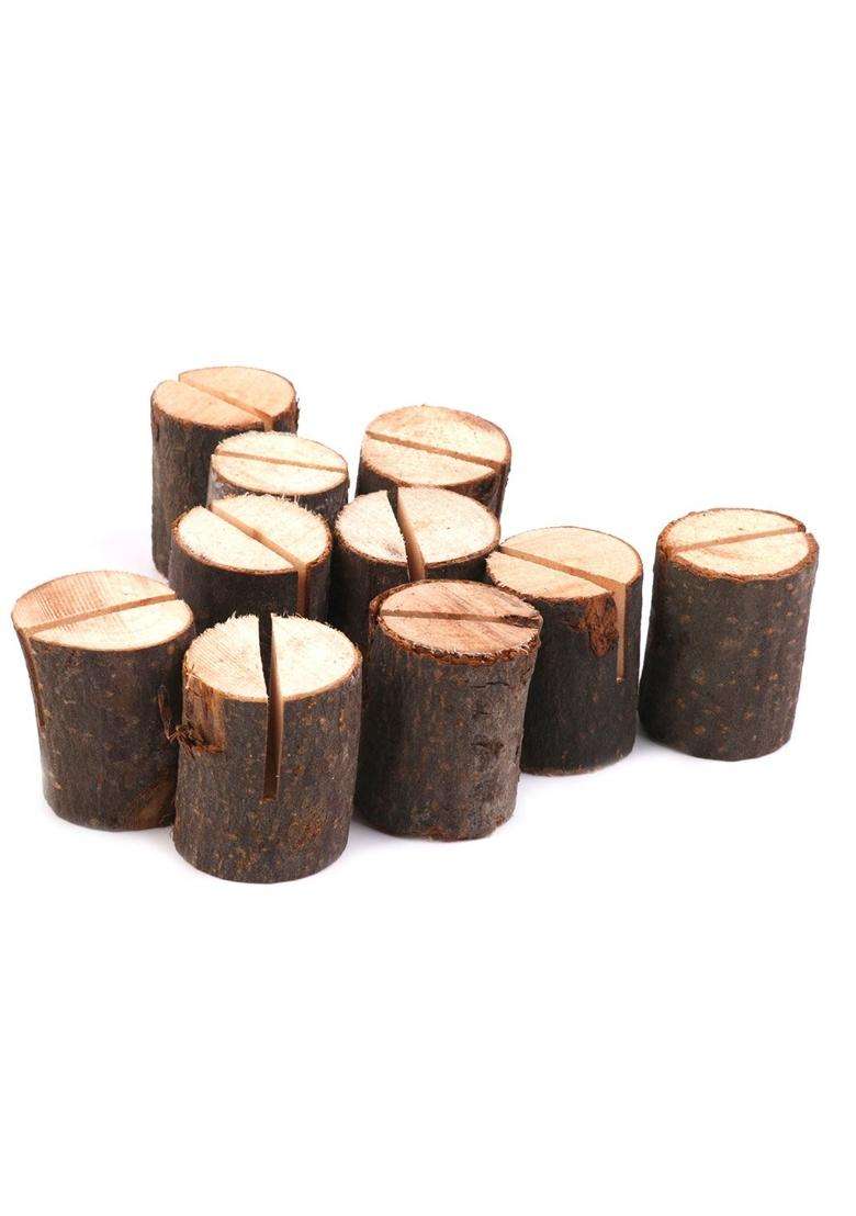Merishopp 5X 10X Mini Wooden Log Place Name Menu Photo Holders Rustic Wedding Table Decor - Indya