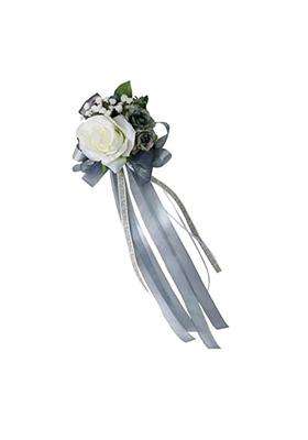 Merishopp 4Xwedding Car Artificial Silk Flower and Ribbon Party Decoration Silver Gray