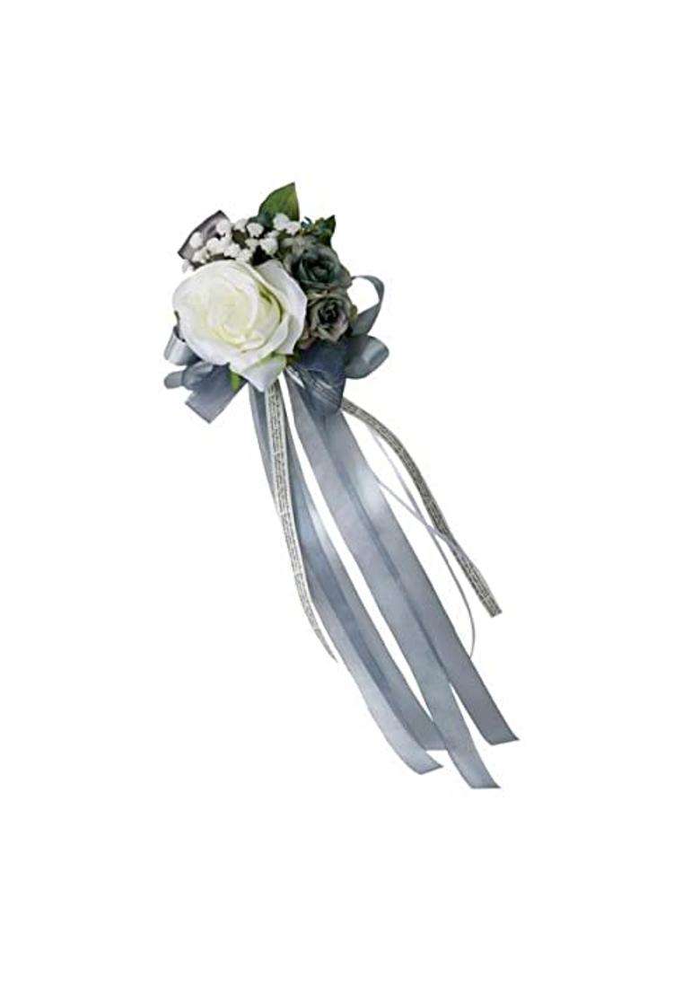 Merishopp 4Xwedding Car Artificial Silk Flower and Ribbon Party Decoration Silver Gray - Indya