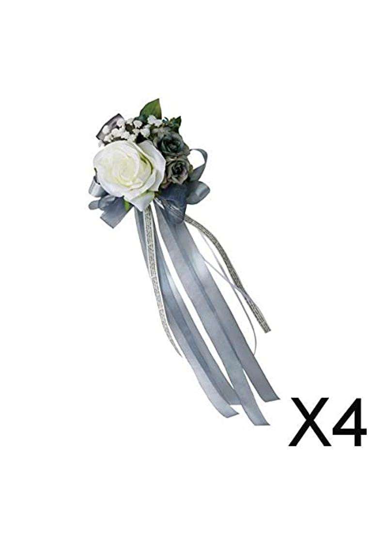 Merishopp 4Xwedding Car Artificial Silk Flower and Ribbon Party Decoration Silver Gray - Indya