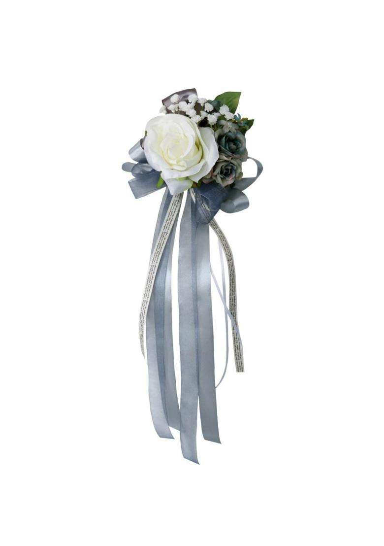 Merishopp 4Xwedding Car Artificial Silk Flower and Ribbon Party Decoration Silver Gray - Indya