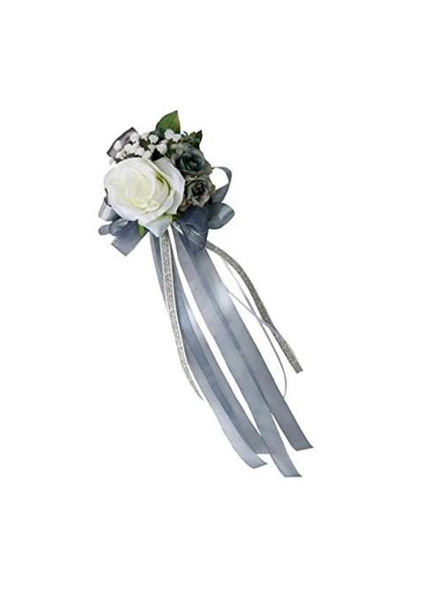 Merishopp 4Xwedding Car Artificial Silk Flower and Ribbon Party Decoration Silver Gray