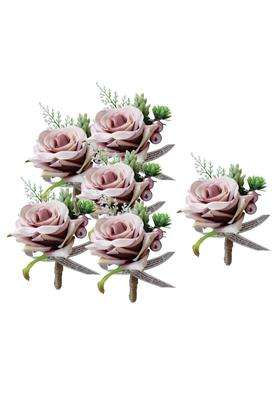 Merishopp 6Xromantic Wedding Party Rose Silk Flower Boutonniere Corsage Dusty Pink