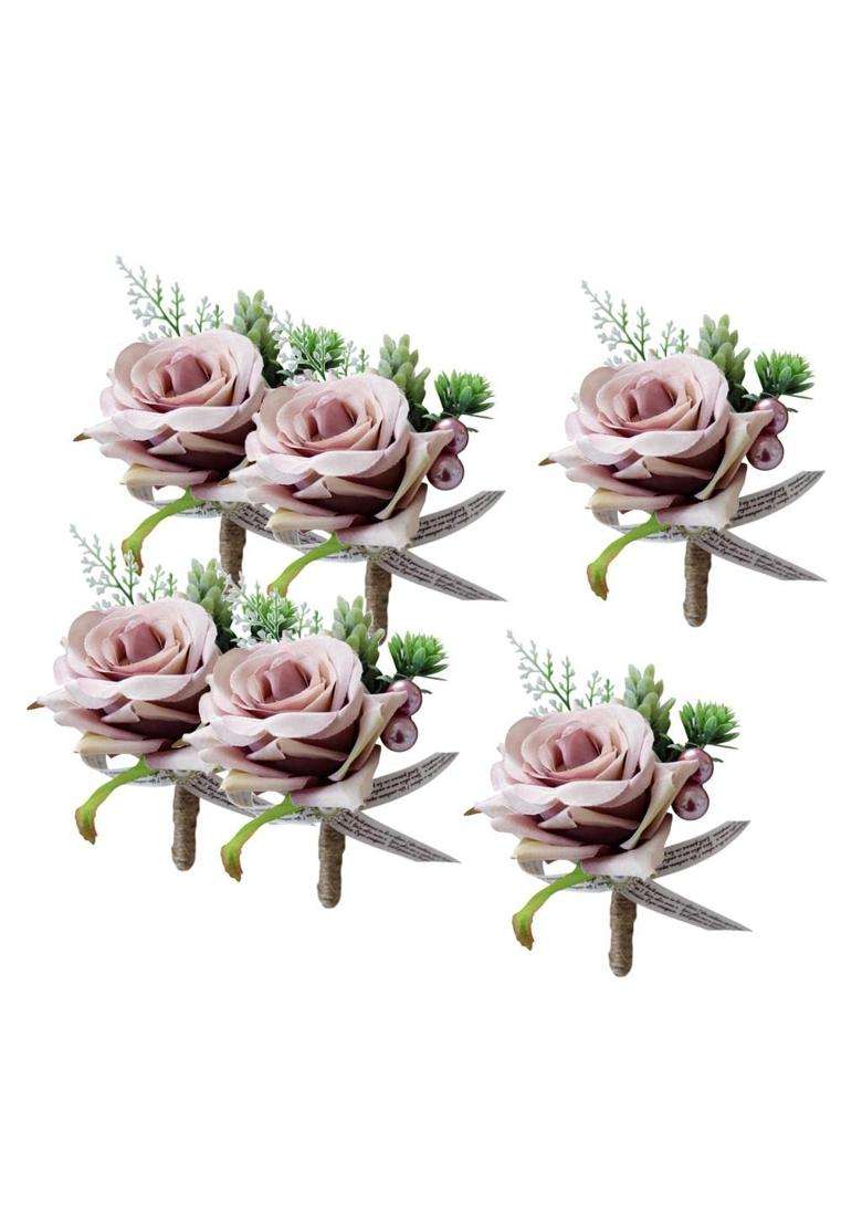 Merishopp 6Xromantic Wedding Party Rose Silk Flower Boutonniere Corsage Dusty Pink - Indya