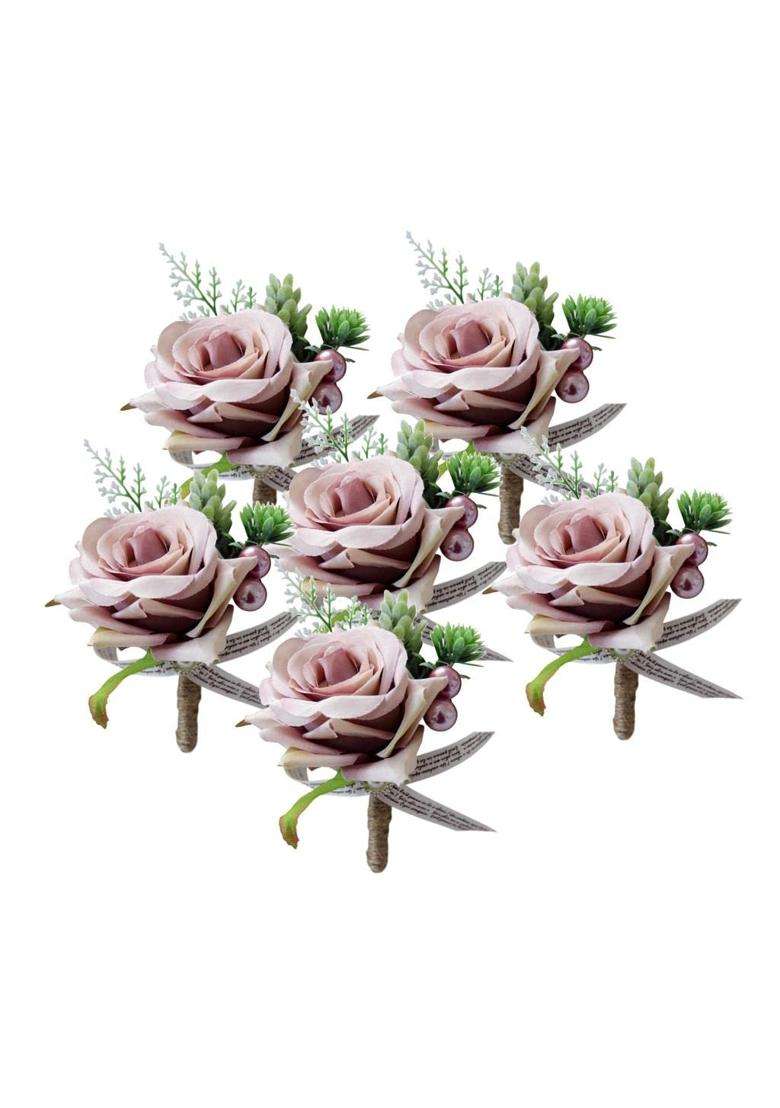 Merishopp 6Xromantic Wedding Party Rose Silk Flower Boutonniere Corsage Dusty Pink - Indya