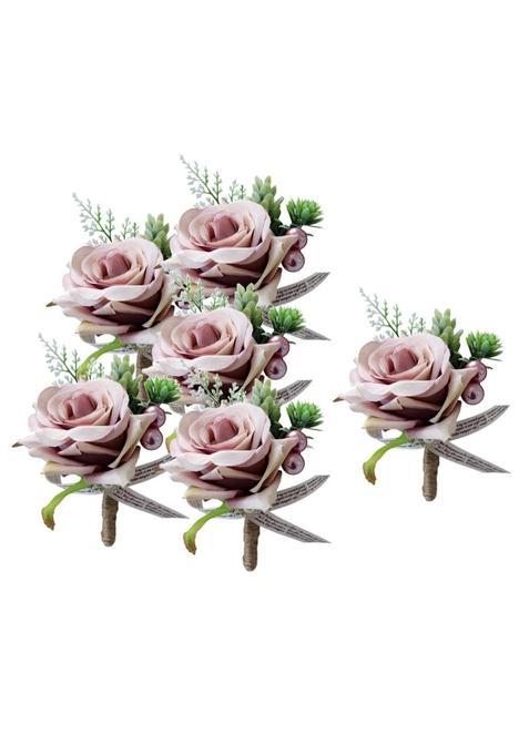 Merishopp 6Xromantic Wedding Party Rose Silk Flower Boutonniere Corsage Dusty Pink