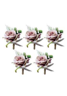 Merishopp 5Xromantic Wedding Party Rose Silk Flower Boutonniere Corsage Dusty Pink