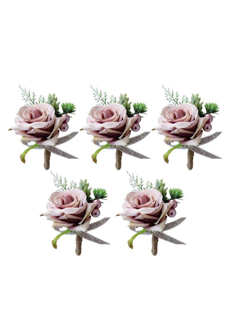 Merishopp 5Xromantic Wedding Party Rose Silk Flower Boutonniere Corsage Dusty Pink - Indya