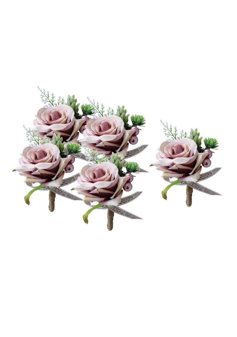 Merishopp 5Xromantic Wedding Party Rose Silk Flower Boutonniere Corsage Dusty Pink - Indya
