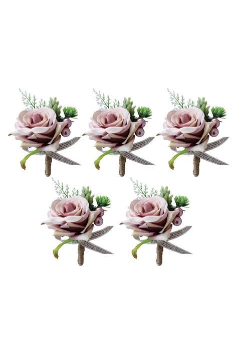 Merishopp 5Xromantic Wedding Party Rose Silk Flower Boutonniere Corsage Dusty Pink