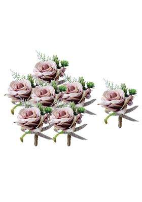 Merishopp 7Xromantic Wedding Party Rose Silk Flower Boutonniere Corsage Dusty Pink