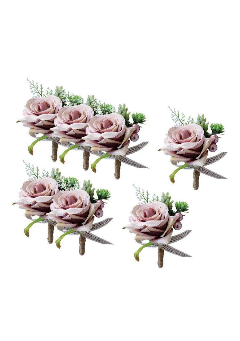Merishopp 7Xromantic Wedding Party Rose Silk Flower Boutonniere Corsage Dusty Pink - Indya