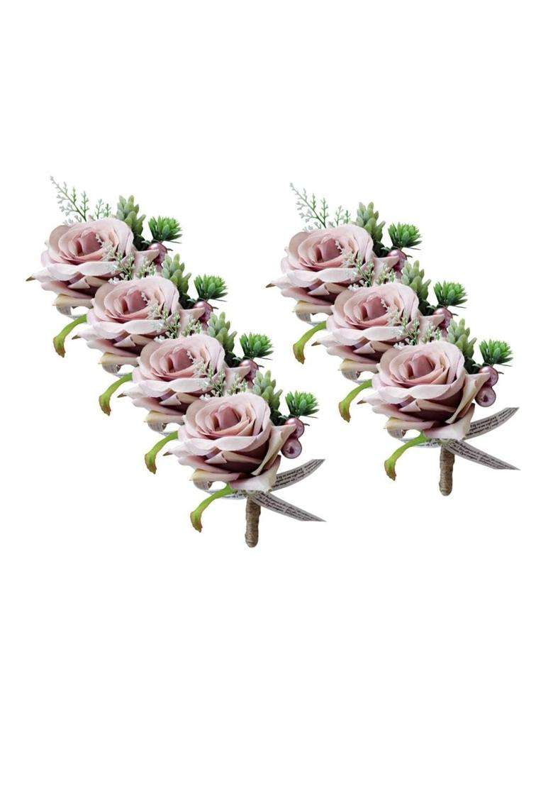 Merishopp 7Xromantic Wedding Party Rose Silk Flower Boutonniere Corsage Dusty Pink - Indya