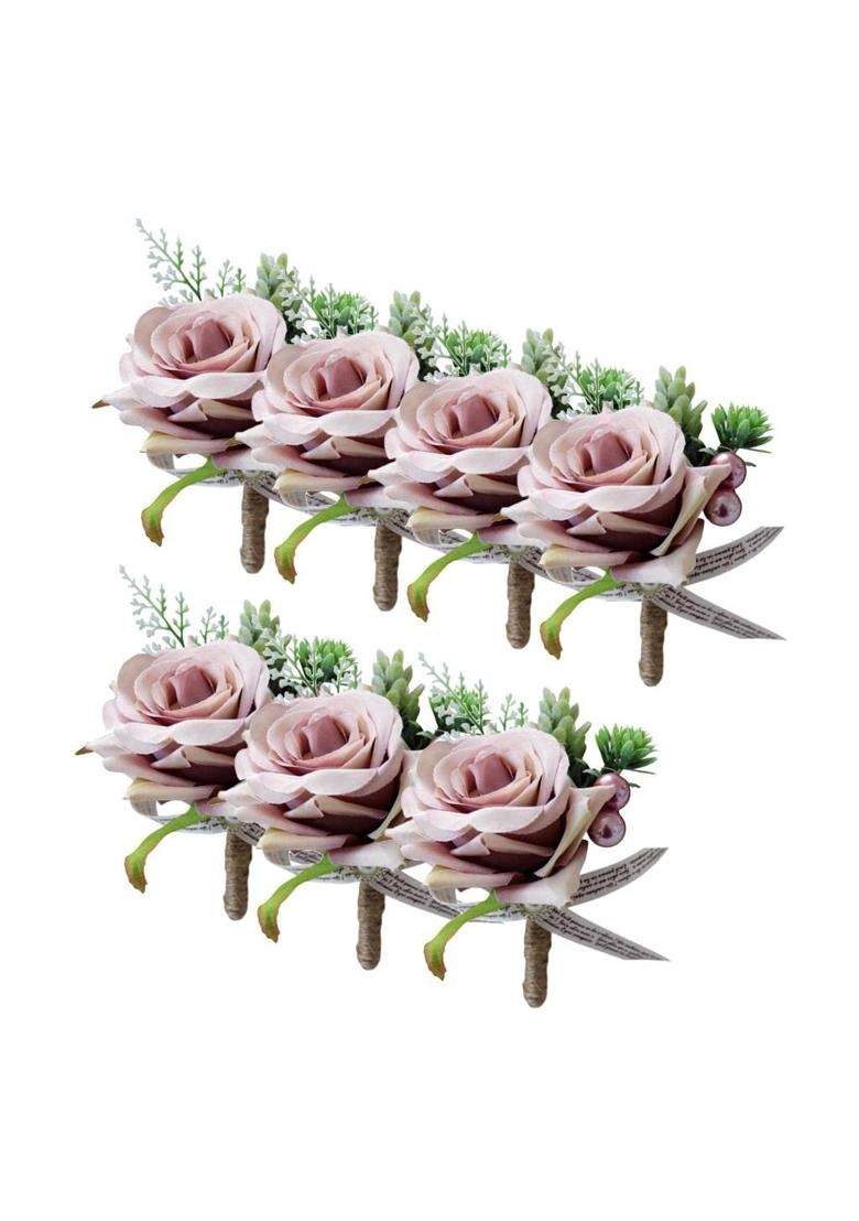 Merishopp 7Xromantic Wedding Party Rose Silk Flower Boutonniere Corsage Dusty Pink - Indya