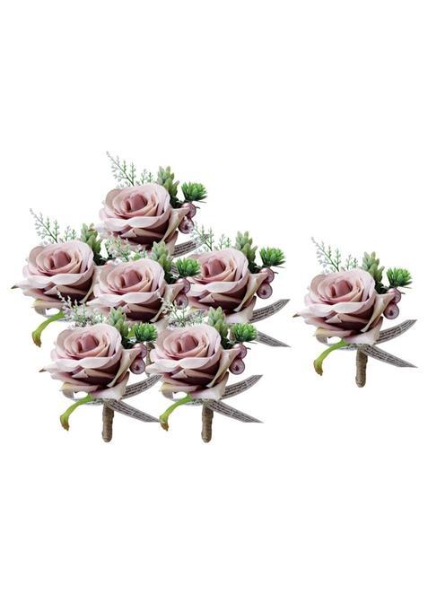 Merishopp 7Xromantic Wedding Party Rose Silk Flower Boutonniere Corsage Dusty Pink