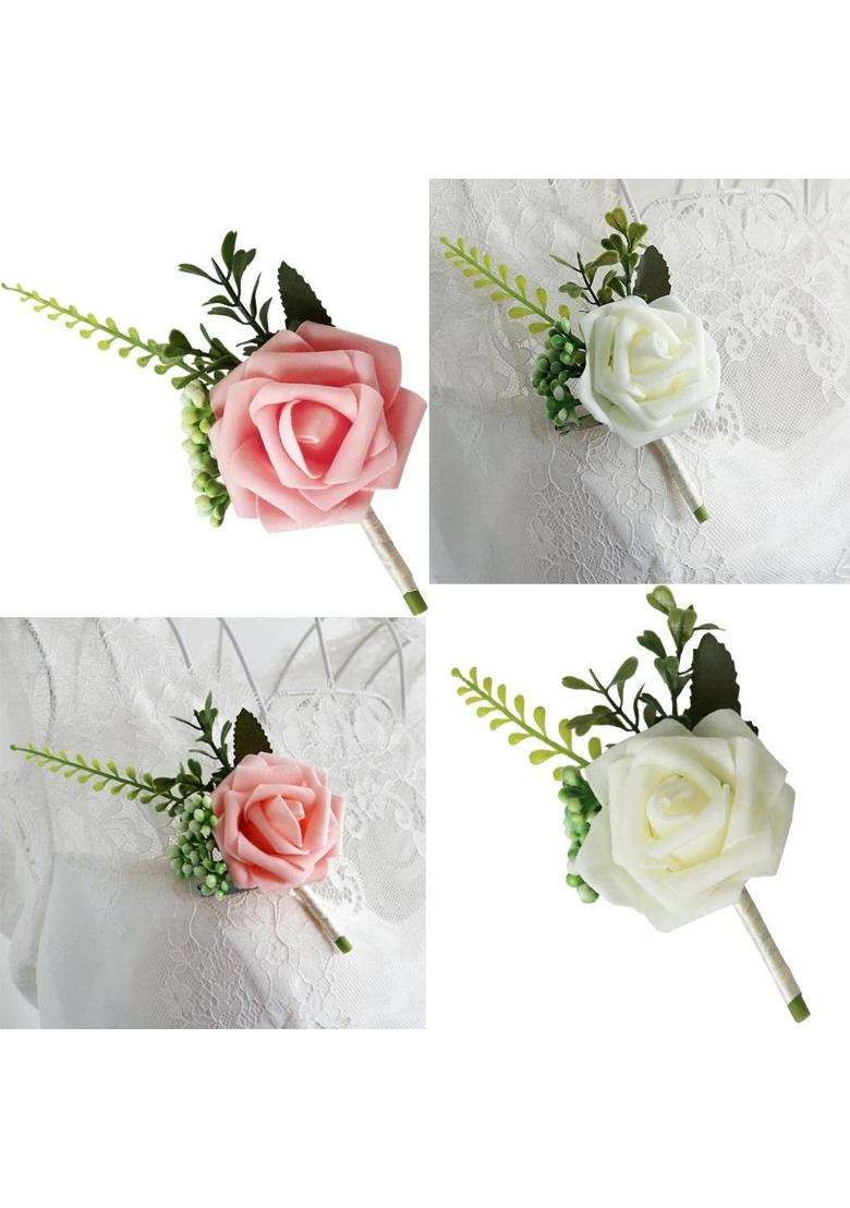 Merishopp 15Xpe Artificial Rose Flowers Corsages and Boutonniere for Wedding Party White - Indya