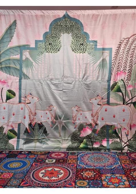 Zeonely Mart Cambo Decoration Backdrop Wedding Decoration Curtains for Background Pink 4 Cows 8x8 Ft