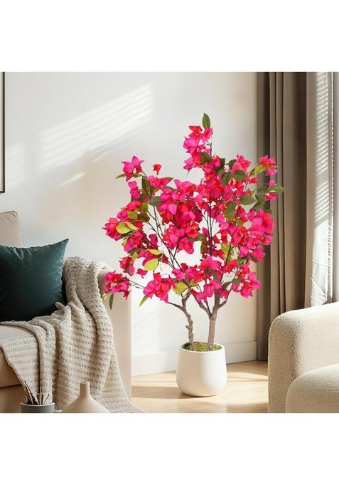 Arick Decor 3Ft Artificial Bougainvillea Flower Tree in Pot Realistic Faux Pink Silk Flower Plant