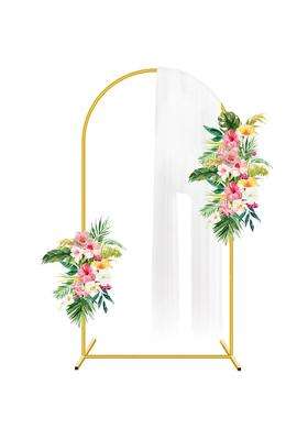 Bouiexye 7 Point 2Ft Metal Arch Backdrop Stand Gold Wedding Arched Backdrop Stand Frame for Wedding Party