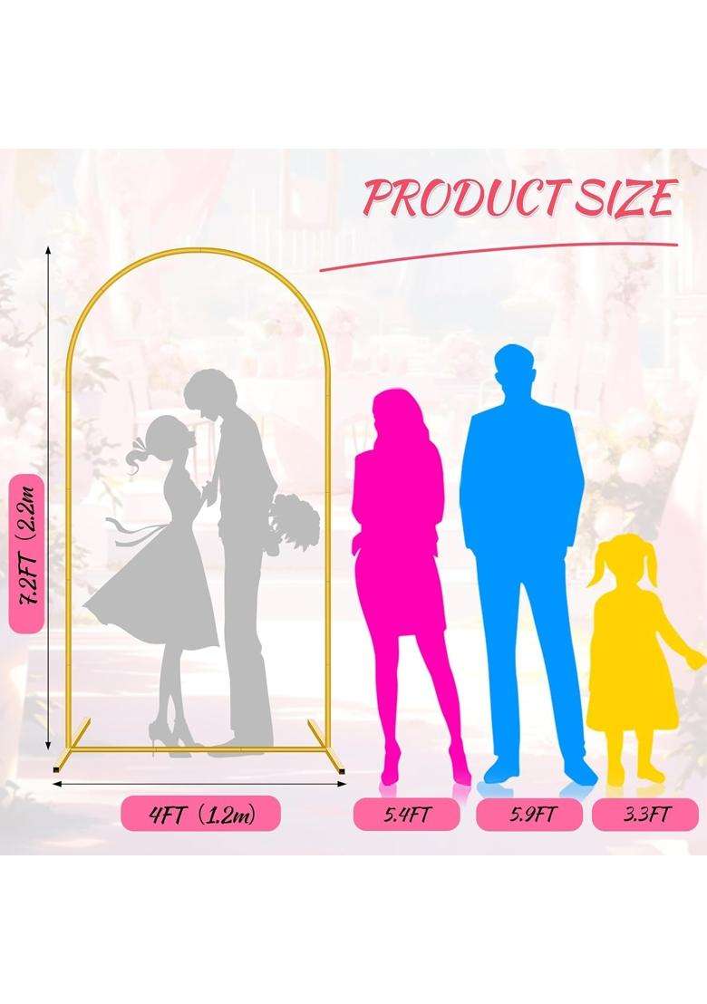 Bouiexye 7 Point 2Ft Metal Arch Backdrop Stand Gold Wedding Arched Backdrop Stand Frame for Wedding Party - Indya