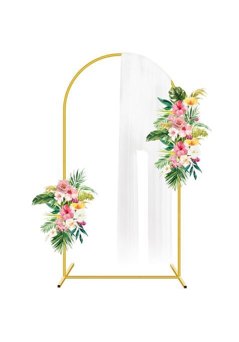 Bouiexye 7 Point 2Ft Metal Arch Backdrop Stand Gold Wedding Arched Backdrop Stand Frame for Wedding Party