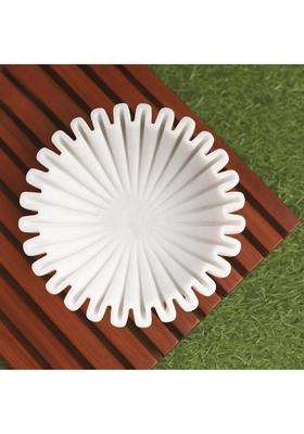 Swadeshi Blessings White Handcrafted Marble Ruffle Urli Bowl for Home Decor