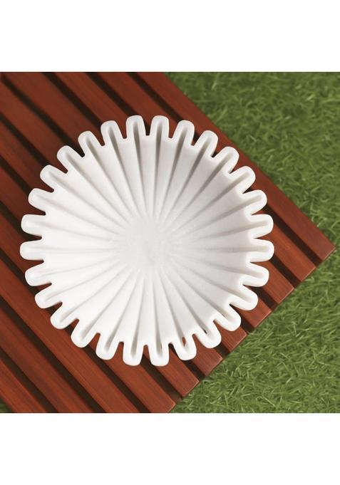 Swadeshi Blessings White Handcrafted Marble Ruffle Urli Bowl for Home Decor