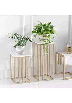 Weston Crafts Modern Flower Stand Metal Plus Top White MDF Floral Pedestal Stand for Wedding Set of 2