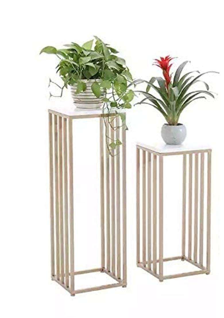 Weston Crafts Modern Flower Stand Metal Plus Top White MDF Floral Pedestal Stand for Wedding Set of 2 - Indya