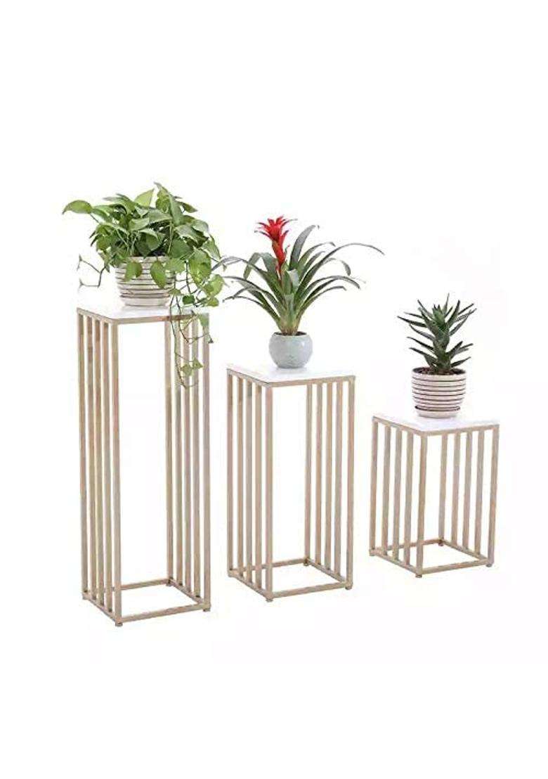 Weston Crafts Modern Flower Stand Metal Plus Top White MDF Floral Pedestal Stand for Wedding Set of 2 - Indya