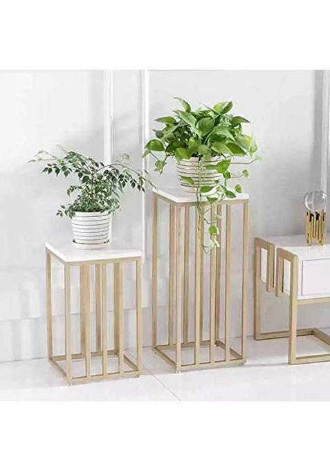Weston Crafts Modern Flower Stand Metal Plus Top White MDF Floral Pedestal Stand for Wedding Set of 2
